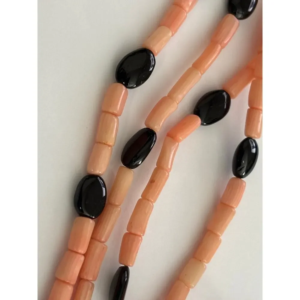 Natural Salmon Pink Coral Heidhi beads Sterling Silver Clasp Necklace
